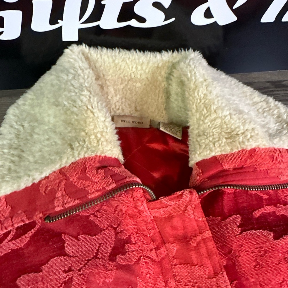 Ruffhewn Red Patterned Teddy Jacket With Cream De… - image 6